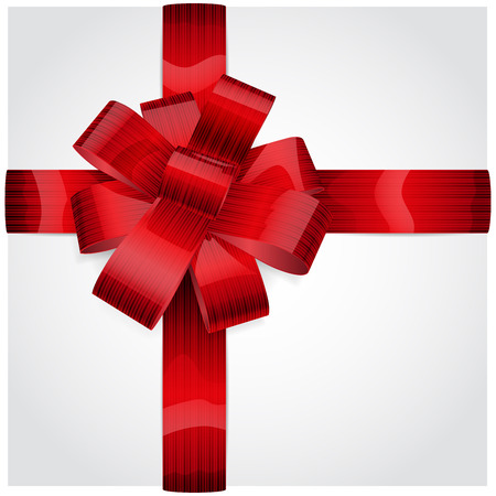 Red bow made of shiny striped ribbon. Decoration for a gift.のイラスト素材