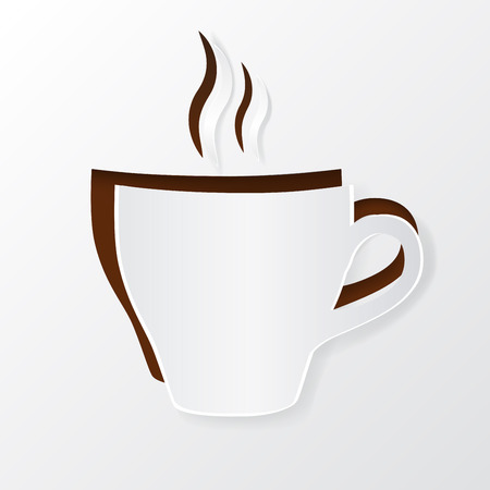 Cup of hot coffee with steam, cut out of white paperのイラスト素材