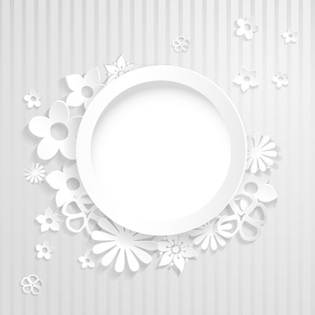 White striped background with ring and flowers cut out of paperのイラスト素材