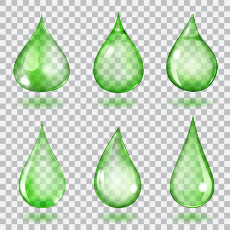 Set of six transparent drops of different forms in green colorsのイラスト素材