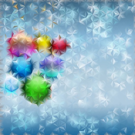 Christmas background with several Christmas balls and light blue snowflakes behind fluted glassのイラスト素材