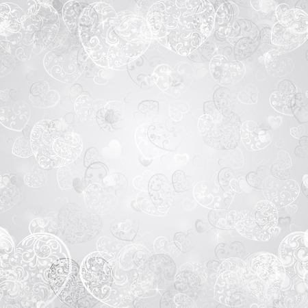Background of big and small hearts with curls, in light gray colorsのイラスト素材