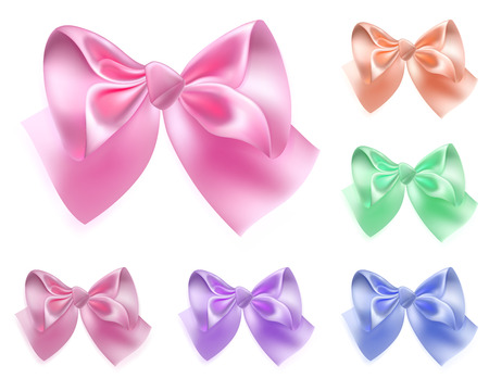 Set of six bows made of colored silk ribbonsのイラスト素材