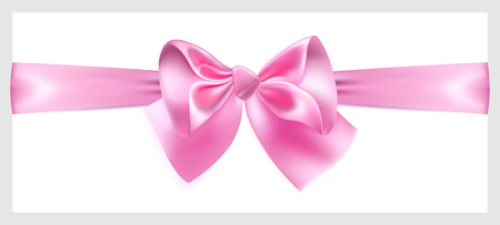 Beautiful pink bow with ribbon made of silk, located horizontallyのイラスト素材