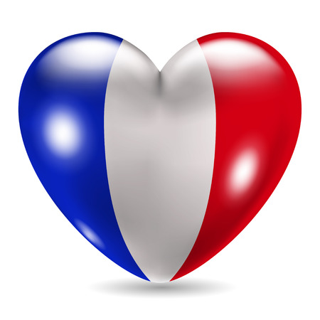Heart shaped icon with flag of France on white background with shadowのイラスト素材