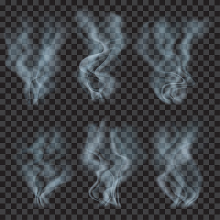 Set of translucent light blue smoke on transparent background. Transparency only in vector formatのイラスト素材