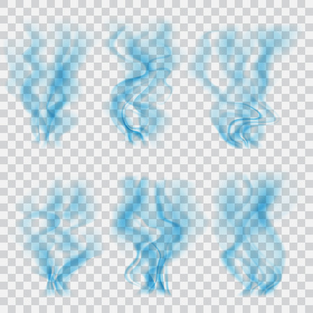 Set of translucent blue smoke on transparent background. Transparency only in vector formatのイラスト素材