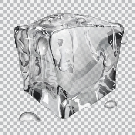 Transparent ice cube with water drops in gray colorsのイラスト素材