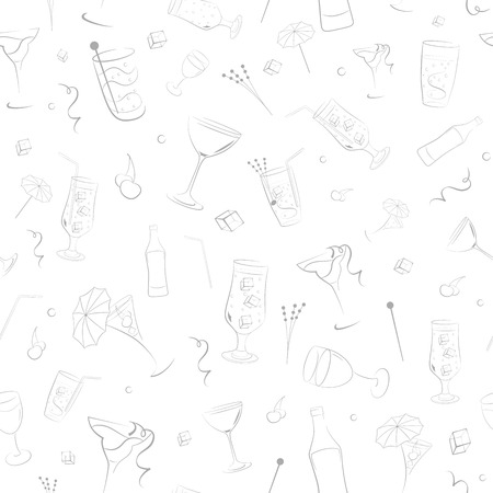 Seamless pattern of bottles, glasses and other items associated with alcoholのイラスト素材