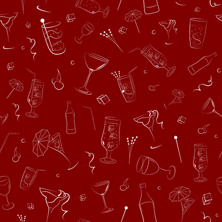 Seamless pattern of bottles, glasses and other items associated with alcoholのイラスト素材