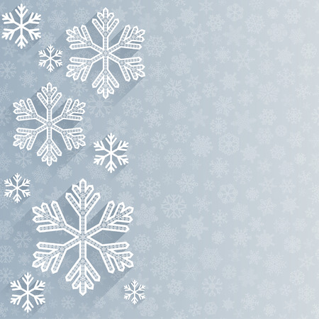 Christmas background with several snowflakes on background of small snowflakesのイラスト素材