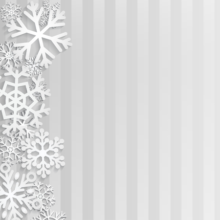 Christmas background with white snowflakes on gray striped backgroundのイラスト素材