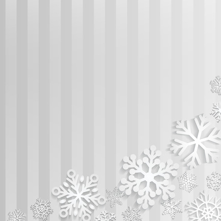 Christmas background with white snowflakes on gray striped backgroundのイラスト素材