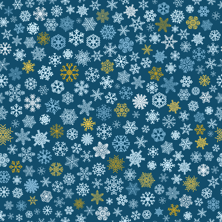 Christmas seamless pattern of small snowflakes, white, blue and brown on blueのイラスト素材