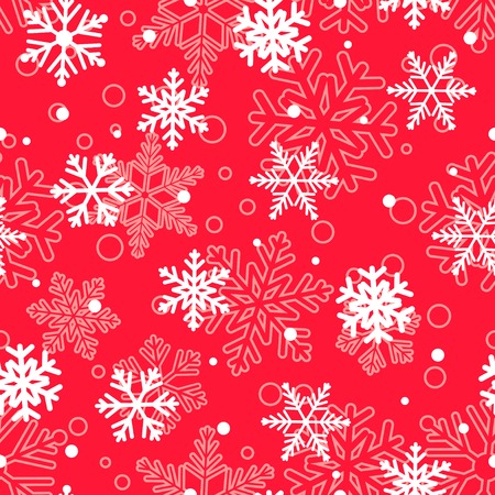 Christmas seamless pattern of big and small snowflakes, white on redのイラスト素材
