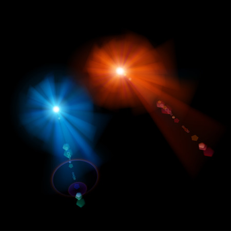 Red and blue stars with lens flares on blackのイラスト素材