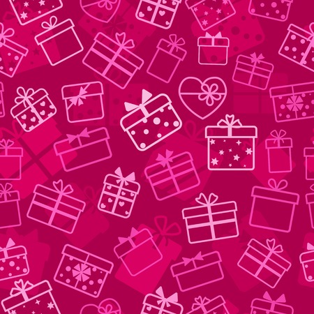 Seamless pattern of gift boxes, white on crimsonのイラスト素材