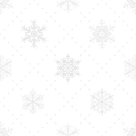 Christmas seamless pattern of snowflakes and dots, gray on whiteのイラスト素材