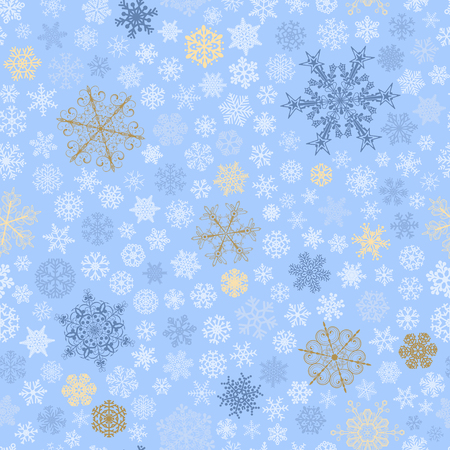 Christmas seamless pattern of big and small snowflakes, multicolored on light blueのイラスト素材