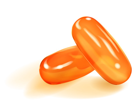 Two orange capsules with shadows on white backgroundのイラスト素材