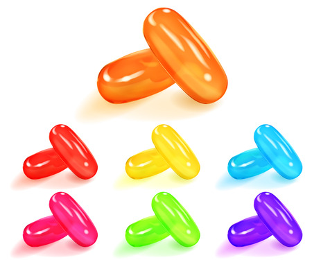 Set of multicolored capsules with shadows on white backgroundのイラスト素材