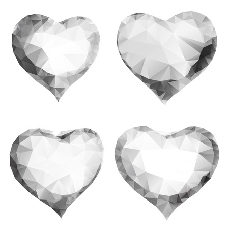 Set of glass or diamond hearts consisting of trianglesのイラスト素材