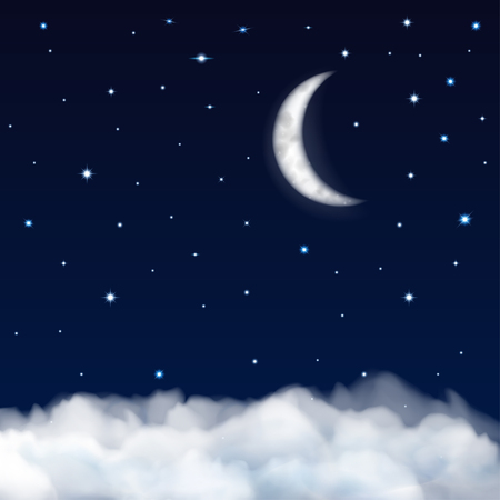 Background of night sky with moon, stars and cloudsのイラスト素材