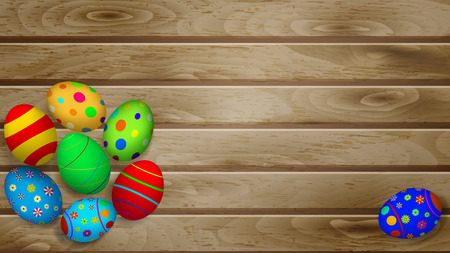 Easter background with Easter eggs on wooden planksのイラスト素材