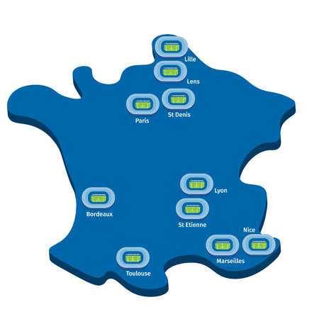 football stadiums and cities Euro 2016 on the map of Franceのイラスト素材