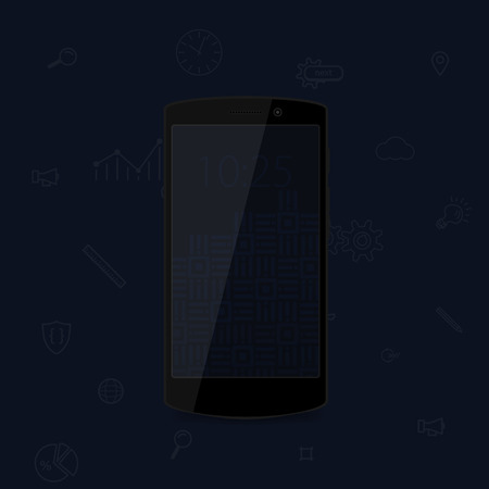 Dark flat cool modern smartphone. Black phone. Flat modern phone and business icons.のイラスト素材