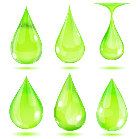 Set of opaque green drops on white backgroundのイラスト素材