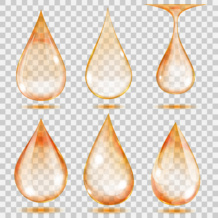 Set of transparent drops in orange colors. Transparency only in vector format. Can be used with any backgroundのイラスト素材