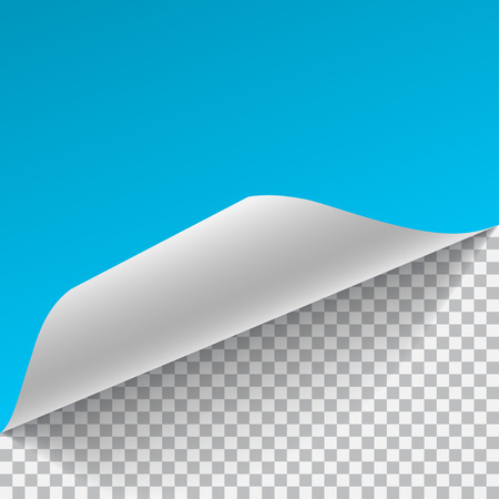 Light blue and white sheet of paper with curved corner and with shadow on transparent background. Transparency only in vector formatのイラスト素材