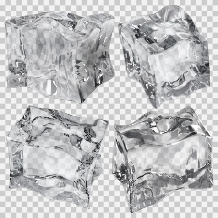 Set of four transparent ice cubes in gray colors. Transparency only in vector fileのイラスト素材