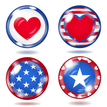 Set of round glass buttons with various USA symbolsのイラスト素材