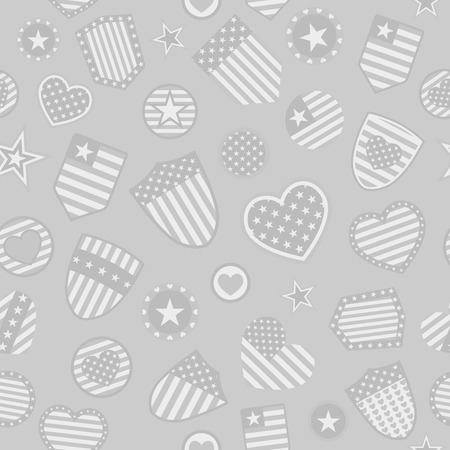 Seamless pattern of various USA symbols in gray colors on gray backgroundのイラスト素材