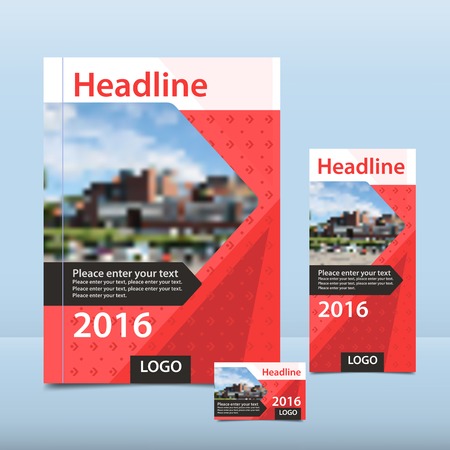 Red annual report with the pattern brochure flyer and business card design template vector flyer cover presentation abstract background flat, A4 layout, 1/3 A4, card - Stock Vectorのイラスト素材