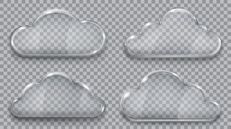Set of transparent glass clouds in gray colors. Transparency only in vector format. Can be used with any backgroundのイラスト素材