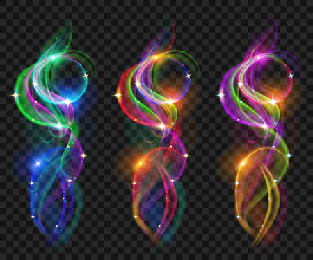 Set of translucent colored smokes with sparkles. Transparency only in vector fileのイラスト素材