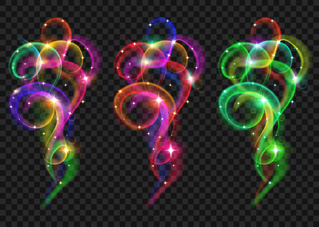 Set of translucent colored smokes with sparkles. Transparency only in vector fileのイラスト素材