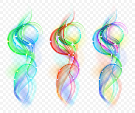Set of translucent colored smokes with sparkles. Transparency only in vector fileのイラスト素材