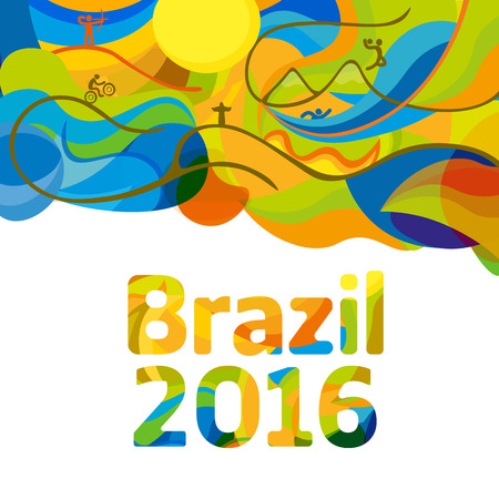 Rio 2016 abstract colorful background. Summer Sport Brazil background. Vector template for backgrounds, cards, web and journals. Athletes icon.のイラスト素材