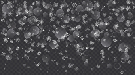 Falling white snowflakes on transparent background. Transparency only in vector fileのイラスト素材