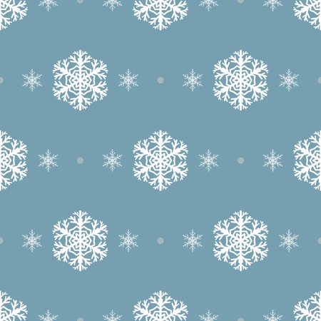 Seamless pattern of snowflakes and dots, white on light blueのイラスト素材