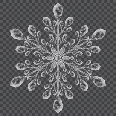 Big translucent crystal snowflake in gray colors on transparent background. Transparency only in vector fileのイラスト素材