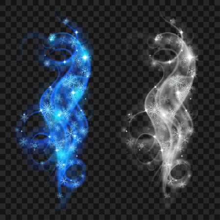 Translucent gray and light blue swirl of snowflakes on transparent background. Transparency only in vector fileのイラスト素材
