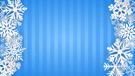 Striped background in light blue colors with white snowflakesのイラスト素材