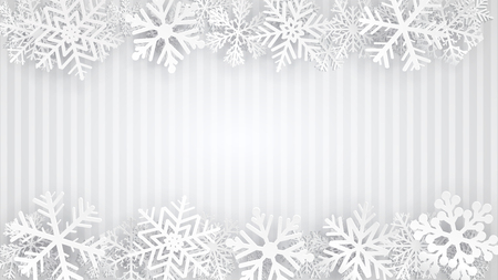 Striped background in gray colors with white snowflakesのイラスト素材
