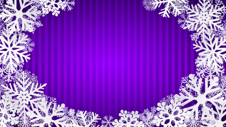 Striped background in violet colors with white snowflakesのイラスト素材