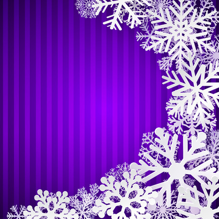 Striped background in violet colors with white snowflakesのイラスト素材